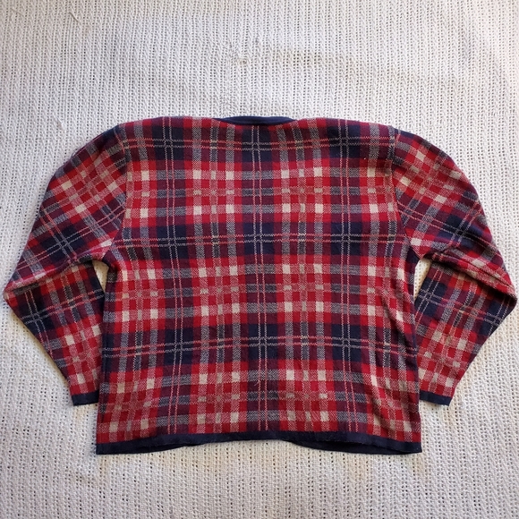 Vtg 90s First Issue Tartan Plaid Knit Cardigan Sweater Womens Size Large - Picture 2 of 7